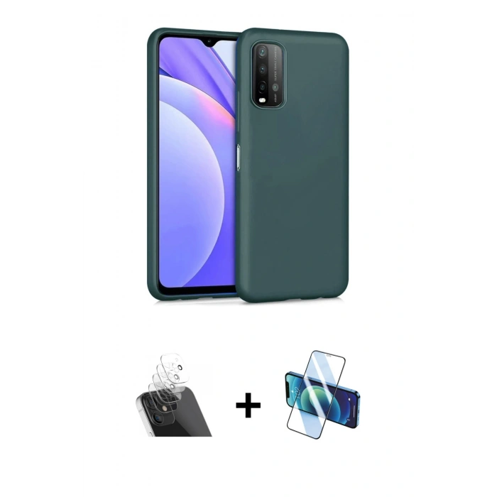MARSİLYAN™- Redmi 9T Kılıf Ahenk Serisi - Siyah 3D Antistatik Seramik Nano Ekran Koruyucu + Kamera Lens Koruma Cam - SF