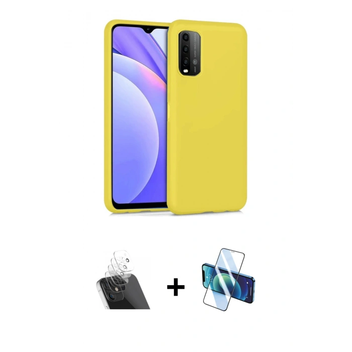 MARSİLYAN™- Redmi 9T Kılıf Ahenk Serisi - Siyah 3D Antistatik Seramik Nano Ekran Koruyucu + Kamera Lens Koruma Cam - SF