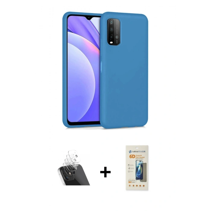 MARSİLYAN™- Redmi 9T Kılıf Ahenk Serisi - Siyah 6D Mat Seramik Hayalet Nano Ekran Koruyucu + Kamera Lens Koruma Cam - SF