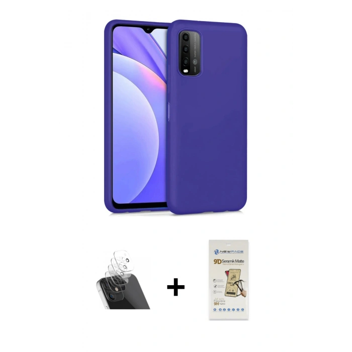 MARSİLYAN™- Redmi 9T Kılıf Ahenk Serisi - Siyah Mat Seramik Nano Ekran Koruyucu + Kamera Lens Koruma Cam - SF