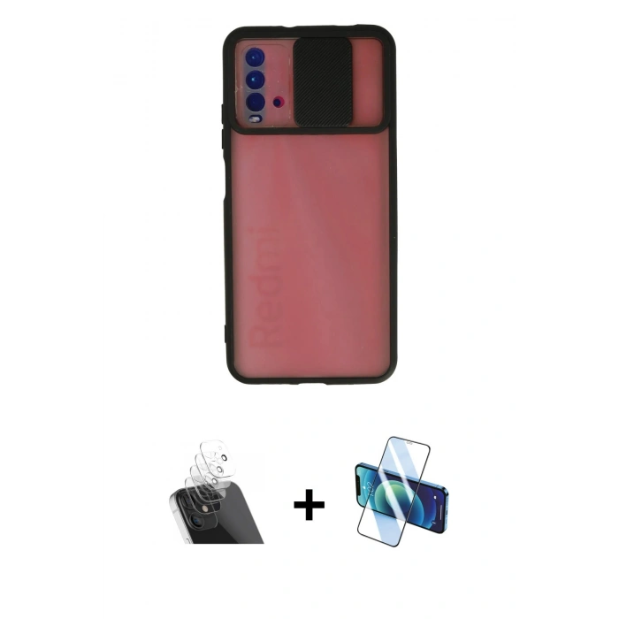 MARSİLYAN™- Redmi 9T Kılıf Vadi Çizgi - Siyah 3D Antistatik Seramik Nano Ekran Koruyucu + Kamera Lens Koruma Cam - SF