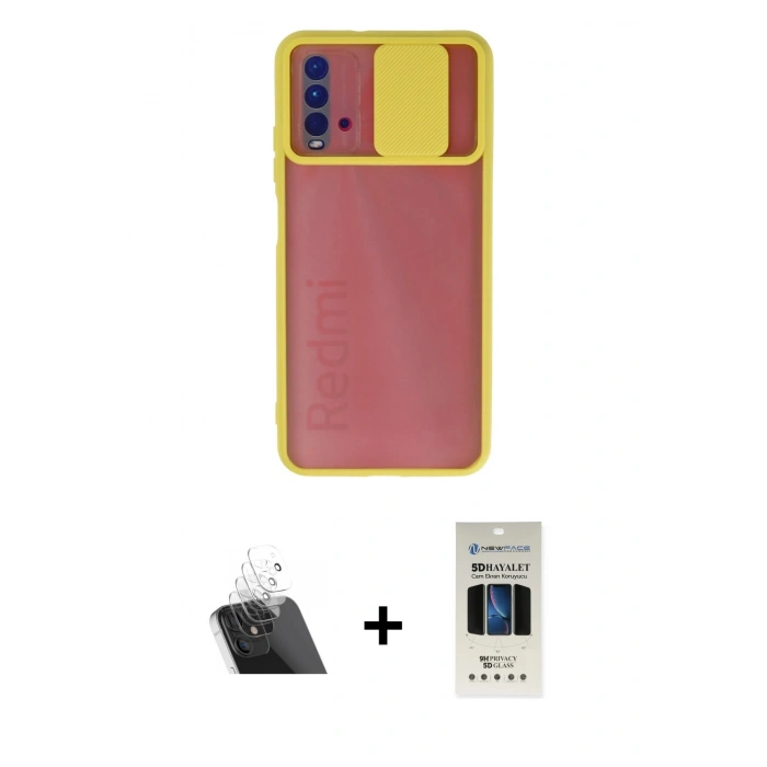 MARSİLYAN™- Redmi 9T Kılıf Vadi Çizgi - Siyah 5D Hayalet Cam Ekran Koruyucu + Kamera Lens Koruma Cam - SF