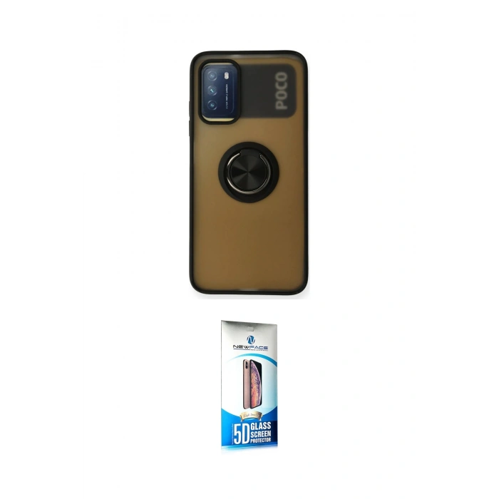 MARSİLYAN™- Redmi 9T Kılıf Yörünge Çizgi - Siyah 5D Eko Cam Ekran Koruyucu