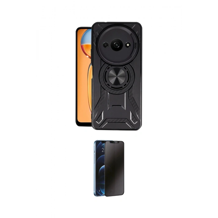 MARSİLYAN™- Redmi A3 4G Kılıf Nova Yansıma Prime - Siyah 3D Antistatik Hayalet Cam Ekran Koruyucu