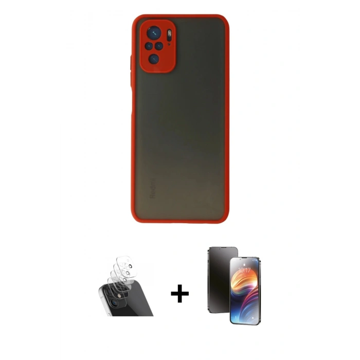 MARSİLYAN™- Redmi Note 10 Kılıf Ahenk Çizgi Serisi - Siyah 3D Antistatik Mat Seramik Nano Ekran Koruyucu + Kamera Lens Koruma Cam - SF