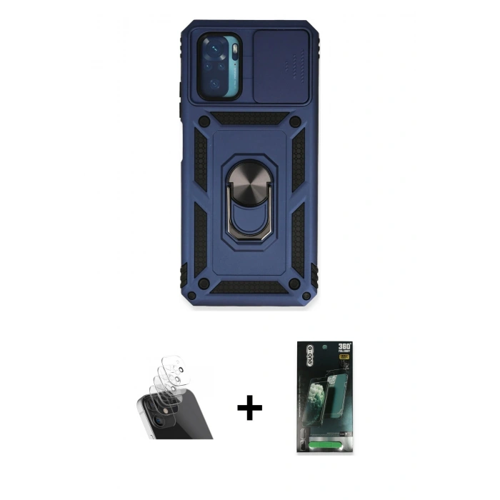 MARSİLYAN™- Redmi Note 10 Kılıf Ahenk Klasik - Şeffaf 360 Full Body Arka Koruyucu + Kamera Lens Koruma Cam - SF