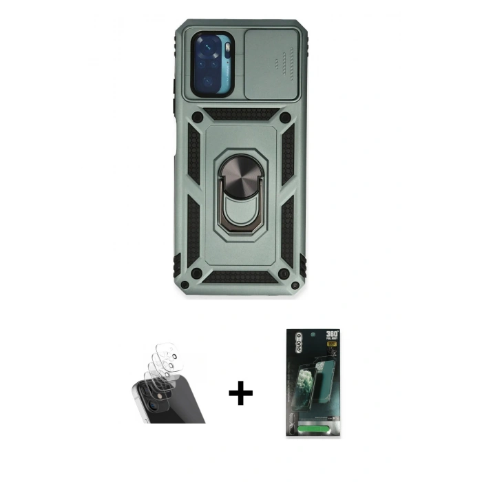 MARSİLYAN™- Redmi Note 10 Kılıf Ahenk Klasik - Şeffaf 360 Full Body Arka Koruyucu + Kamera Lens Koruma Cam - SF
