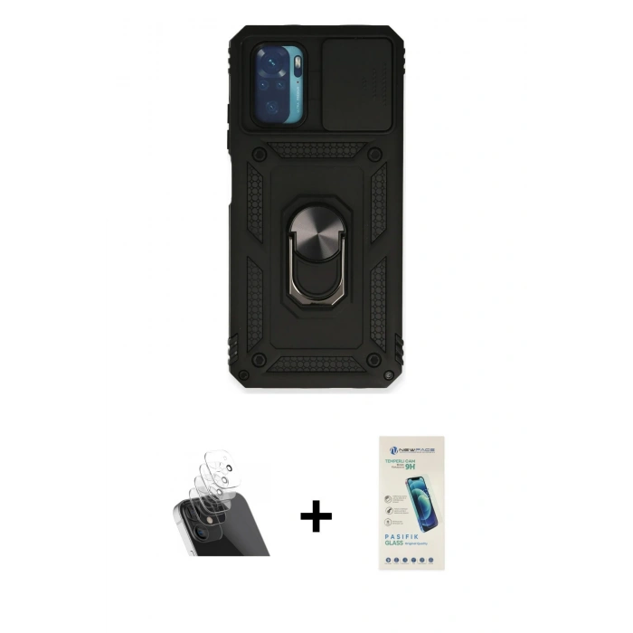 MARSİLYAN™- Redmi Note 10 Kılıf Ahenk Klasik - Şeffaf Pasifik Cam Ekran Koruyucu + Kamera Lens Koruma Cam - SF