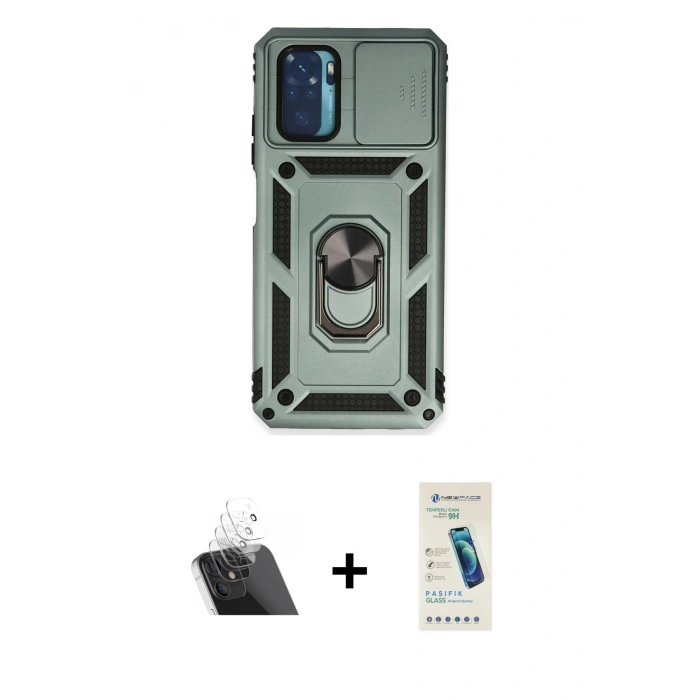 MARSİLYAN™- Redmi Note 10 Kılıf Ahenk Klasik - Şeffaf Pasifik Cam Ekran Koruyucu + Kamera Lens Koruma Cam - SF