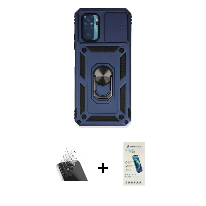 MARSİLYAN™- Redmi Note 10 Kılıf Ahenk Klasik - Şeffaf Pasifik Cam Ekran Koruyucu + Kamera Lens Koruma Cam - SF