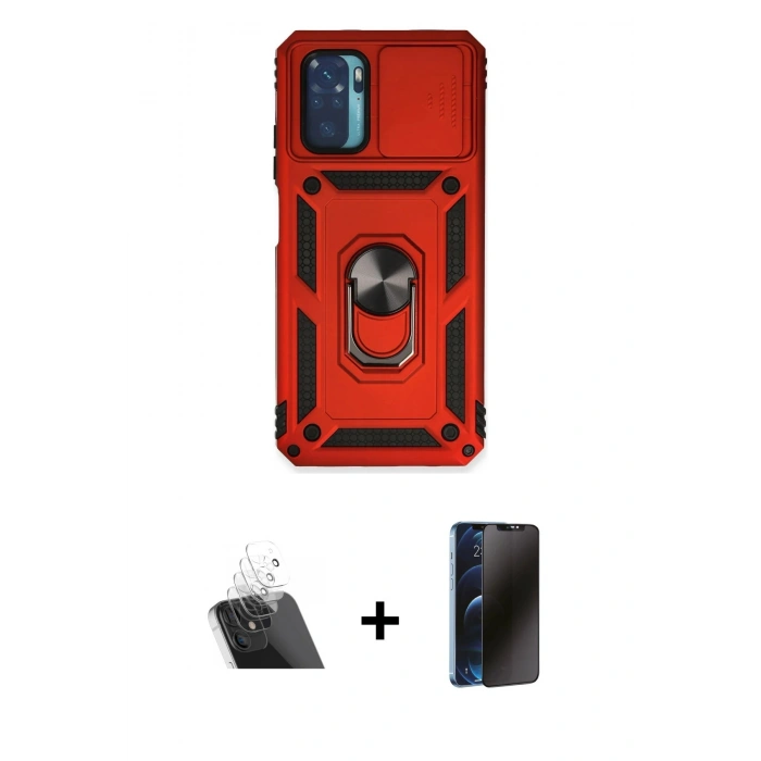 MARSİLYAN™- Redmi Note 10 Kılıf Ahenk Klasik - Siyah 3D Antistatik Hayalet Cam Ekran Koruyucu + Kamera Lens Koruma Cam - SF