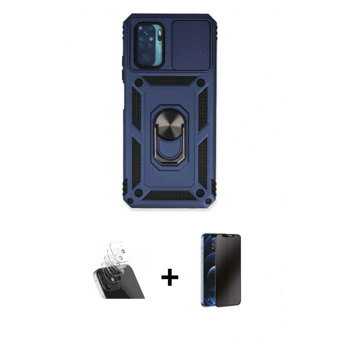MARSİLYAN™- Redmi Note 10 Kılıf Ahenk Klasik - Siyah 3D Antistatik Hayalet Cam Ekran Koruyucu + Kamera Lens Koruma Cam - SF