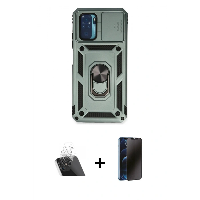 MARSİLYAN™- Redmi Note 10 Kılıf Ahenk Klasik - Siyah 3D Antistatik Hayalet Cam Ekran Koruyucu + Kamera Lens Koruma Cam - SF