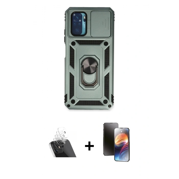 MARSİLYAN™- Redmi Note 10 Kılıf Ahenk Klasik - Siyah 3D Antistatik Mat Seramik Nano Ekran Koruyucu + Kamera Lens Koruma Cam - SF