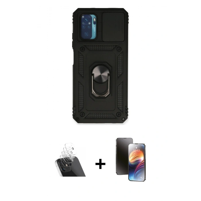 MARSİLYAN™- Redmi Note 10 Kılıf Ahenk Klasik - Siyah 3D Antistatik Mat Seramik Nano Ekran Koruyucu + Kamera Lens Koruma Cam - SF