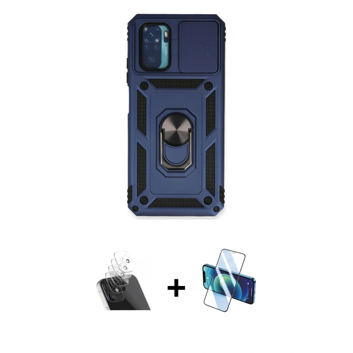 MARSİLYAN™- Redmi Note 10 Kılıf Ahenk Klasik - Siyah 3D Antistatik Seramik Nano Ekran Koruyucu + Kamera Lens Koruma Cam - SF
