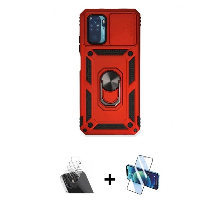 MARSİLYAN™- Redmi Note 10 Kılıf Ahenk Klasik - Siyah 3D Antistatik Seramik Nano Ekran Koruyucu + Kamera Lens Koruma Cam - SF