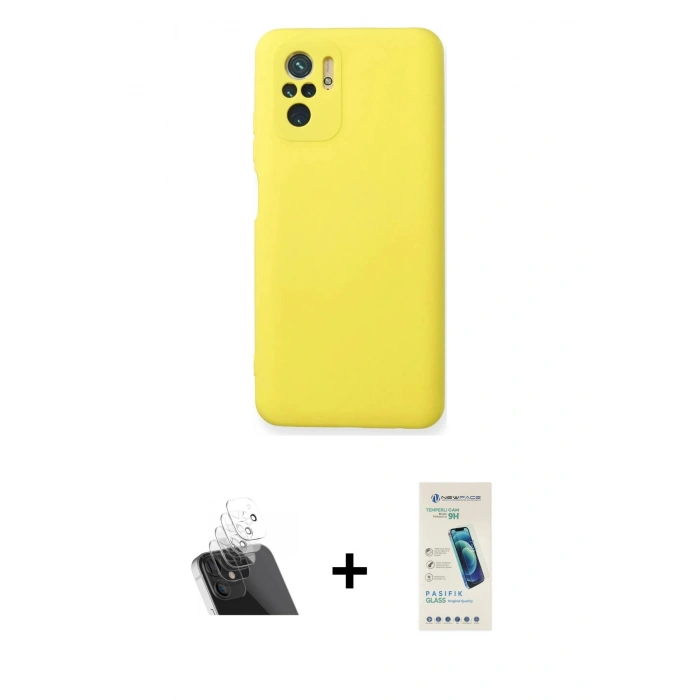 MARSİLYAN™- Redmi Note 10 Kılıf Ahenk Serisi - Şeffaf Pasifik Cam Ekran Koruyucu + Kamera Lens Koruma Cam - SF