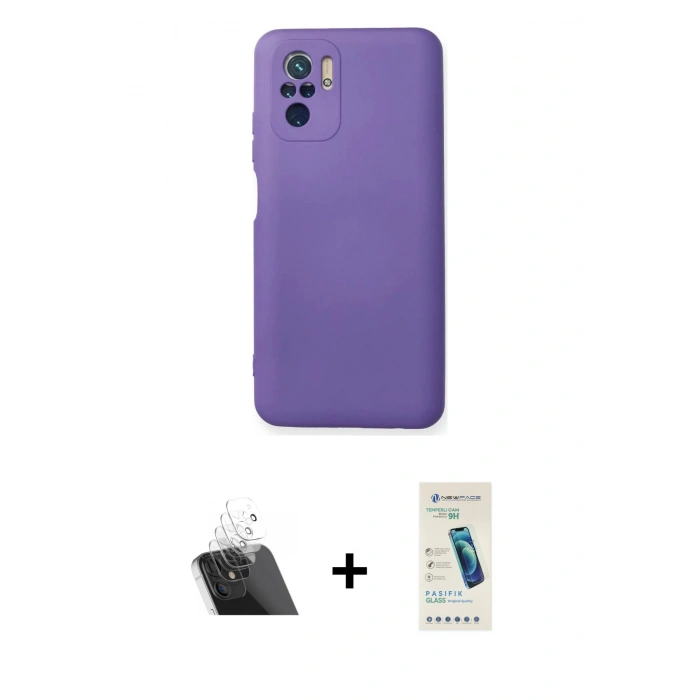 MARSİLYAN™- Redmi Note 10 Kılıf Ahenk Serisi - Şeffaf Pasifik Cam Ekran Koruyucu + Kamera Lens Koruma Cam - SF