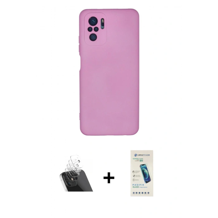 MARSİLYAN™- Redmi Note 10 Kılıf Ahenk Serisi - Şeffaf Pasifik Cam Ekran Koruyucu + Kamera Lens Koruma Cam - SF