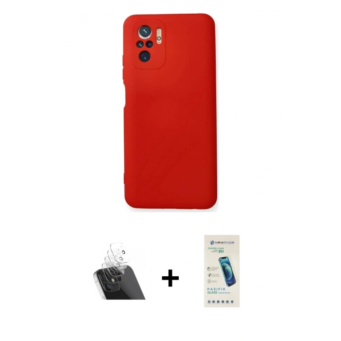 MARSİLYAN™- Redmi Note 10 Kılıf Ahenk Serisi - Şeffaf Pasifik Cam Ekran Koruyucu + Kamera Lens Koruma Cam - SF