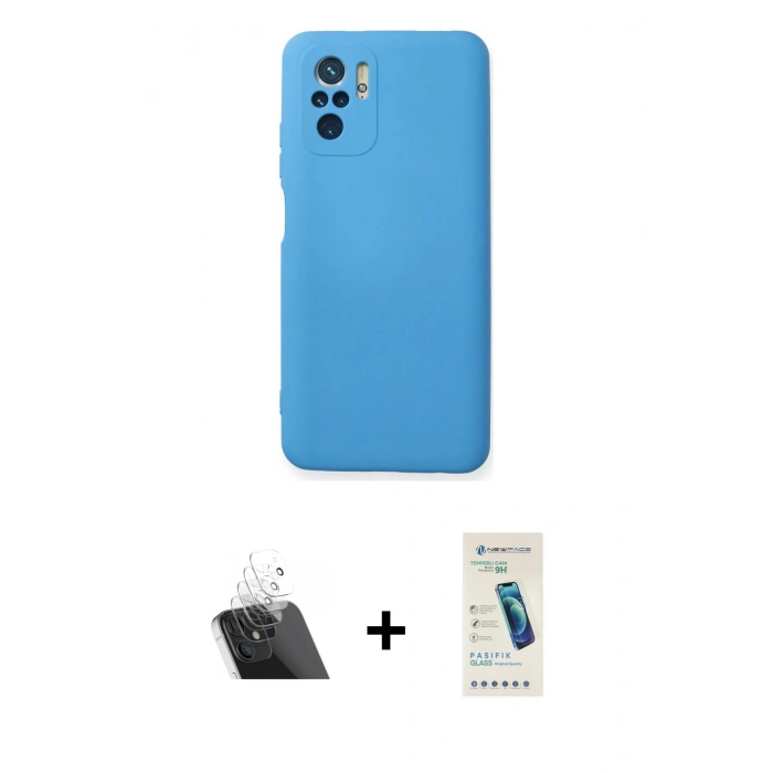 MARSİLYAN™- Redmi Note 10 Kılıf Ahenk Serisi - Şeffaf Pasifik Cam Ekran Koruyucu + Kamera Lens Koruma Cam - SF