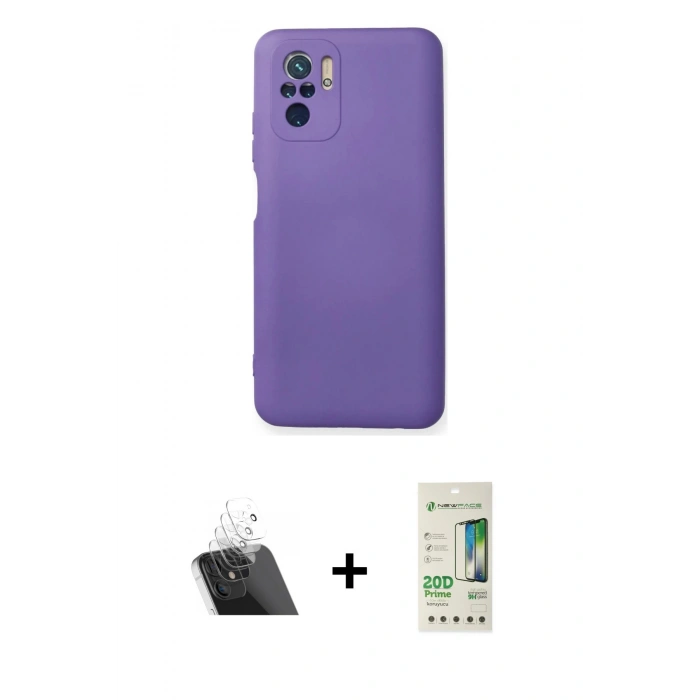 MARSİLYAN™- Redmi Note 10 Kılıf Ahenk Serisi - Siyah 20D Premium Cam Ekran Koruyucu + Şeffaf Kamera Lens Koruma Cam