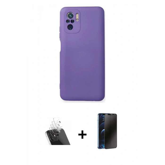 MARSİLYAN™- Redmi Note 10 Kılıf Ahenk Serisi - Siyah 3D Antistatik Hayalet Cam Ekran Koruyucu + Kamera Lens Koruma Cam - SF