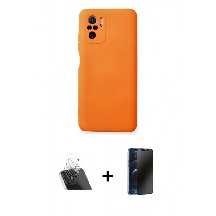 MARSİLYAN™- Redmi Note 10 Kılıf Ahenk Serisi - Siyah 3D Antistatik Hayalet Cam Ekran Koruyucu + Kamera Lens Koruma Cam - SF