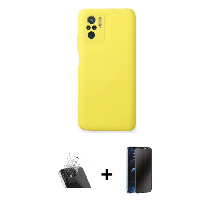 MARSİLYAN™- Redmi Note 10 Kılıf Ahenk Serisi - Siyah 3D Antistatik Hayalet Cam Ekran Koruyucu + Kamera Lens Koruma Cam - SF