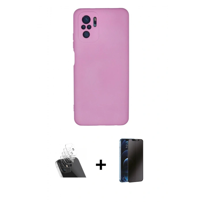 MARSİLYAN™- Redmi Note 10 Kılıf Ahenk Serisi - Siyah 3D Antistatik Hayalet Cam Ekran Koruyucu + Kamera Lens Koruma Cam - SF