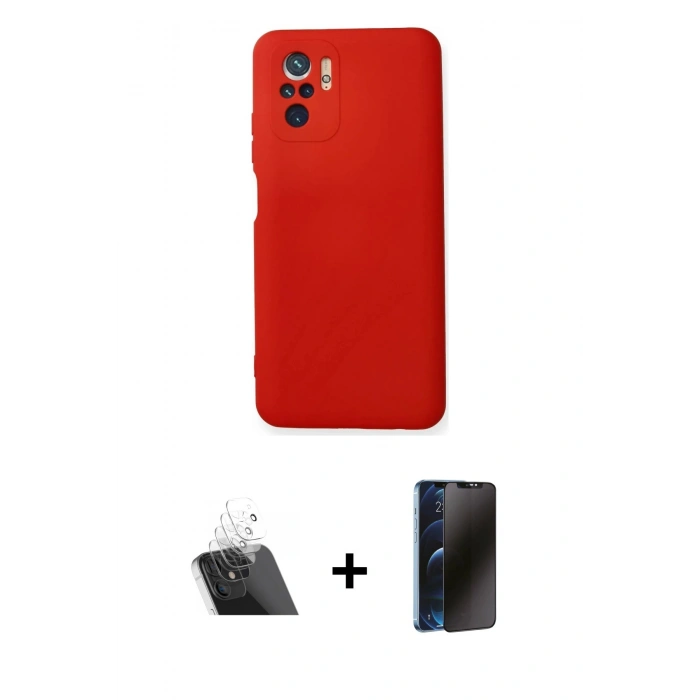 MARSİLYAN™- Redmi Note 10 Kılıf Ahenk Serisi - Siyah 3D Antistatik Hayalet Cam Ekran Koruyucu + Kamera Lens Koruma Cam - SF
