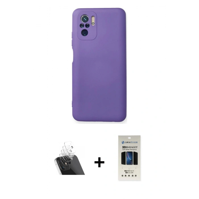 MARSİLYAN™- Redmi Note 10 Kılıf Ahenk Serisi - Siyah 5D Hayalet Cam Ekran Koruyucu + Şeffaf Kamera Lens Koruma Cam