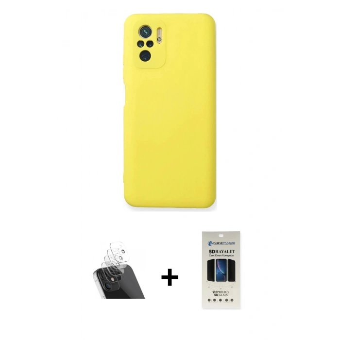 MARSİLYAN™- Redmi Note 10 Kılıf Ahenk Serisi - Siyah 5D Hayalet Cam Ekran Koruyucu + Şeffaf Kamera Lens Koruma Cam