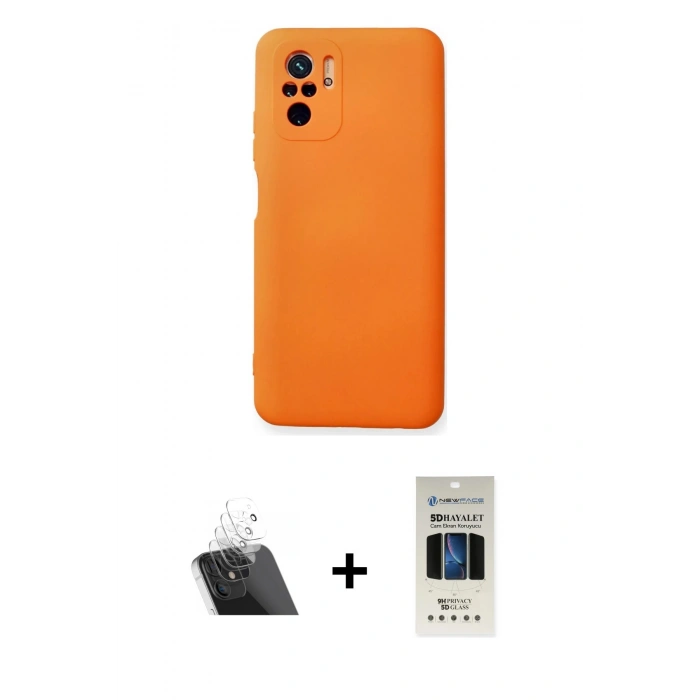 MARSİLYAN™- Redmi Note 10 Kılıf Ahenk Serisi - Siyah 5D Hayalet Cam Ekran Koruyucu + Şeffaf Kamera Lens Koruma Cam