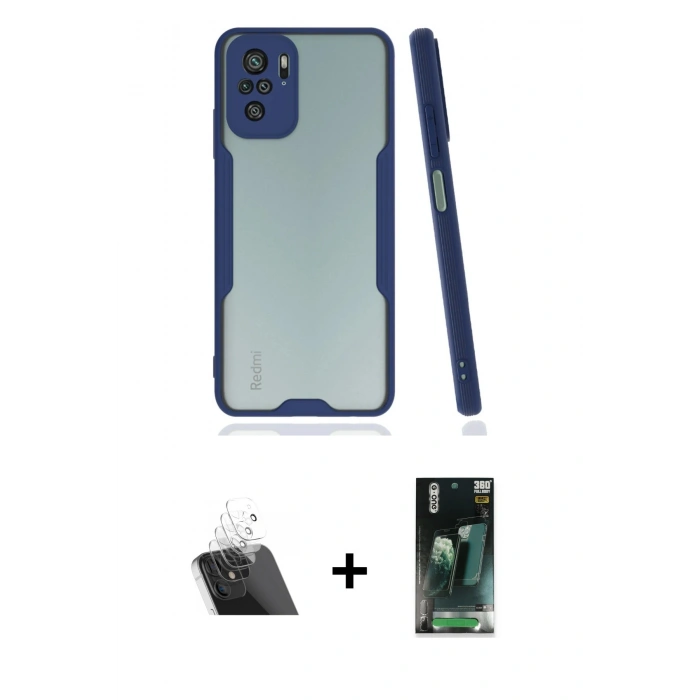 MARSİLYAN™- Redmi Note 10 Kılıf Atlas Asil Serisi - Şeffaf 360 Full Body Arka Koruyucu + Kamera Lens Koruma Cam - SF