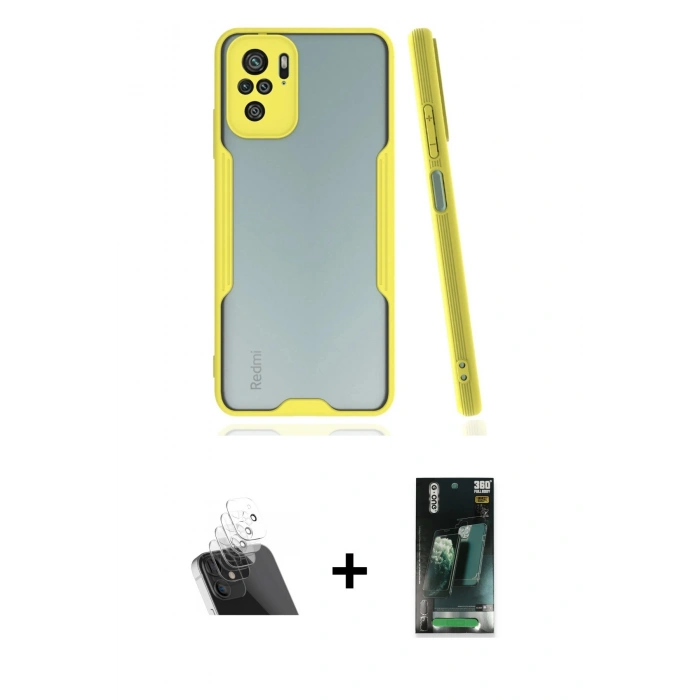 MARSİLYAN™- Redmi Note 10 Kılıf Atlas Asil Serisi - Şeffaf 360 Full Body Arka Koruyucu + Kamera Lens Koruma Cam - SF