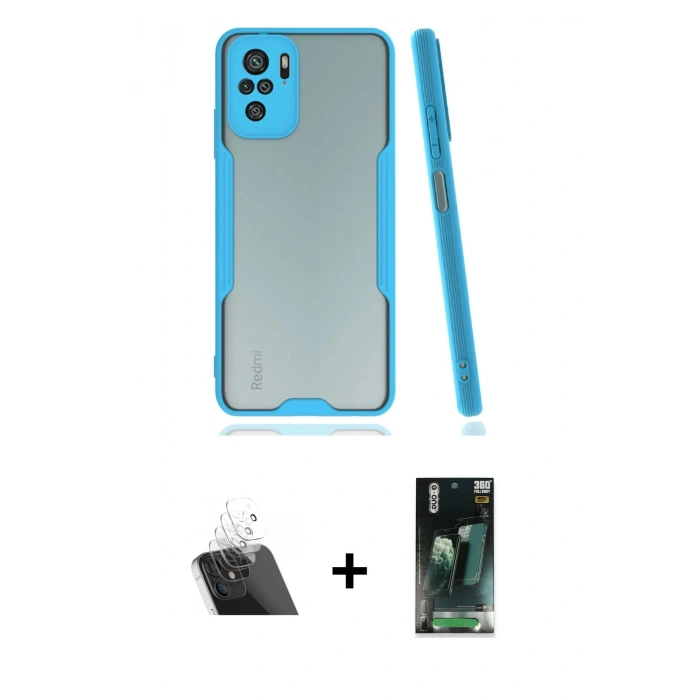 MARSİLYAN™- Redmi Note 10 Kılıf Atlas Asil Serisi - Şeffaf 360 Full Body Arka Koruyucu + Kamera Lens Koruma Cam - SF
