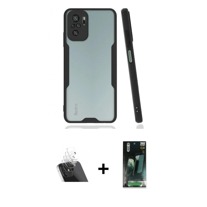 MARSİLYAN™- Redmi Note 10 Kılıf Atlas Asil Serisi - Şeffaf 360 Full Body Arka Koruyucu + Kamera Lens Koruma Cam - SF