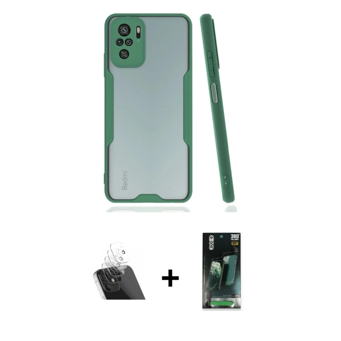 MARSİLYAN™- Redmi Note 10 Kılıf Atlas Asil Serisi - Şeffaf 360 Full Body Arka Koruyucu + Kamera Lens Koruma Cam - SF