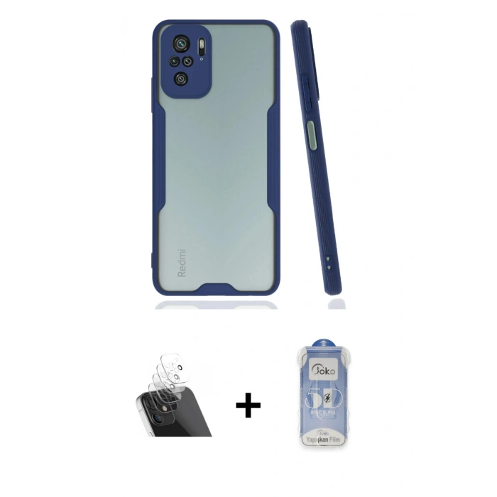 MARSİLYAN™- Redmi Note 10 Kılıf Atlas Asil Serisi - Şeffaf Joko Magic 5D Cam + Şeffaf Kamera Lens Koruma Cam