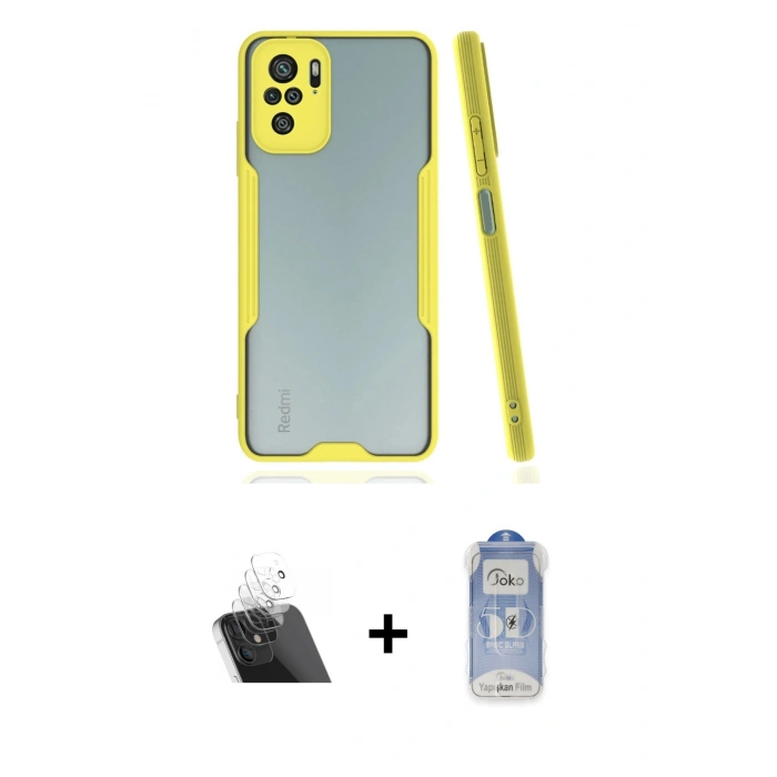 MARSİLYAN™- Redmi Note 10 Kılıf Atlas Asil Serisi - Şeffaf Joko Magic 5D Cam + Şeffaf Kamera Lens Koruma Cam
