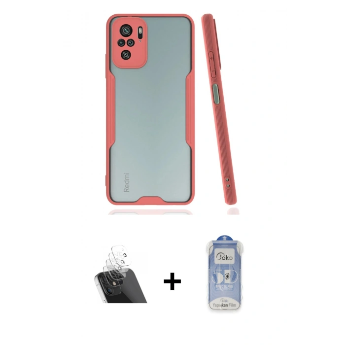 MARSİLYAN™- Redmi Note 10 Kılıf Atlas Asil Serisi - Şeffaf Joko Magic 5D Cam + Şeffaf Kamera Lens Koruma Cam