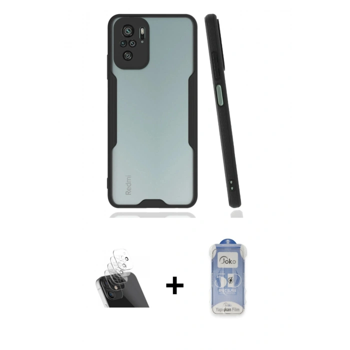 MARSİLYAN™- Redmi Note 10 Kılıf Atlas Asil Serisi - Şeffaf Joko Magic 5D Cam + Şeffaf Kamera Lens Koruma Cam