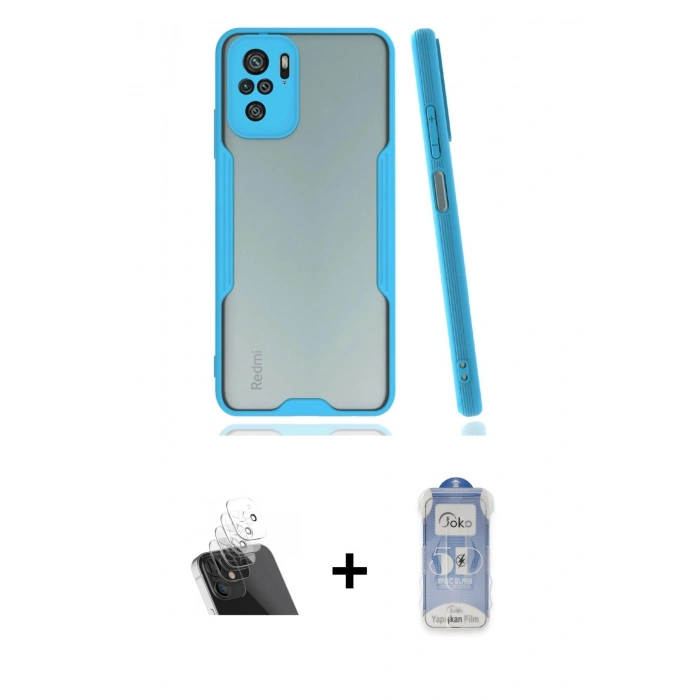 MARSİLYAN™- Redmi Note 10 Kılıf Atlas Asil Serisi - Şeffaf Joko Magic 5D Cam + Şeffaf Kamera Lens Koruma Cam