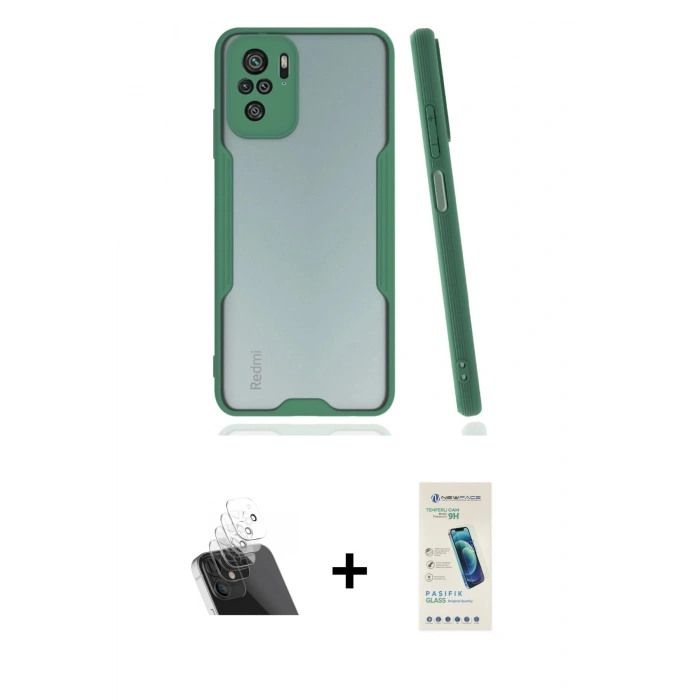 MARSİLYAN™- Redmi Note 10 Kılıf Atlas Asil Serisi - Şeffaf Pasifik Cam Ekran Koruyucu + Kamera Lens Koruma Cam - SF