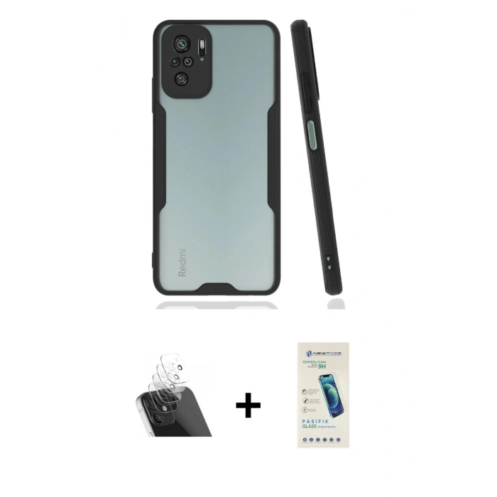 MARSİLYAN™- Redmi Note 10 Kılıf Atlas Asil Serisi - Şeffaf Pasifik Cam Ekran Koruyucu + Kamera Lens Koruma Cam - SF