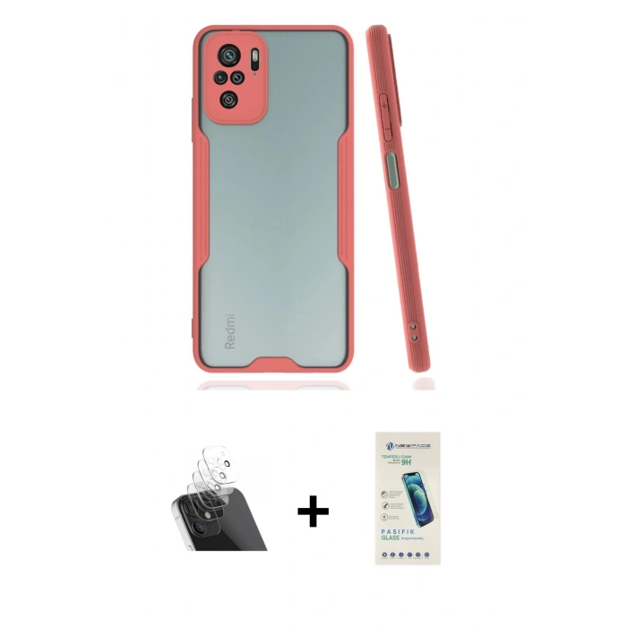 MARSİLYAN™- Redmi Note 10 Kılıf Atlas Asil Serisi - Şeffaf Pasifik Cam Ekran Koruyucu + Kamera Lens Koruma Cam - SF