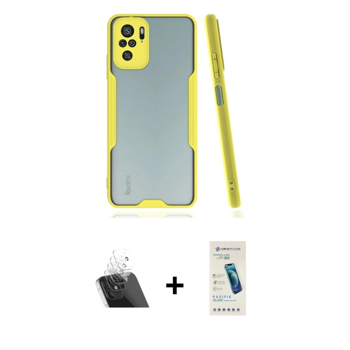MARSİLYAN™- Redmi Note 10 Kılıf Atlas Asil Serisi - Şeffaf Pasifik Cam Ekran Koruyucu + Kamera Lens Koruma Cam - SF