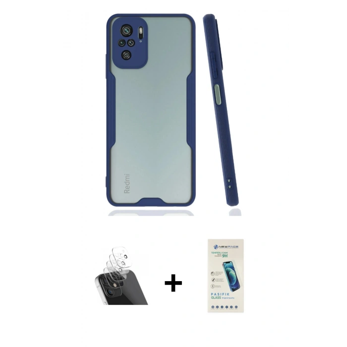 MARSİLYAN™- Redmi Note 10 Kılıf Atlas Asil Serisi - Şeffaf Pasifik Cam Ekran Koruyucu + Kamera Lens Koruma Cam - SF